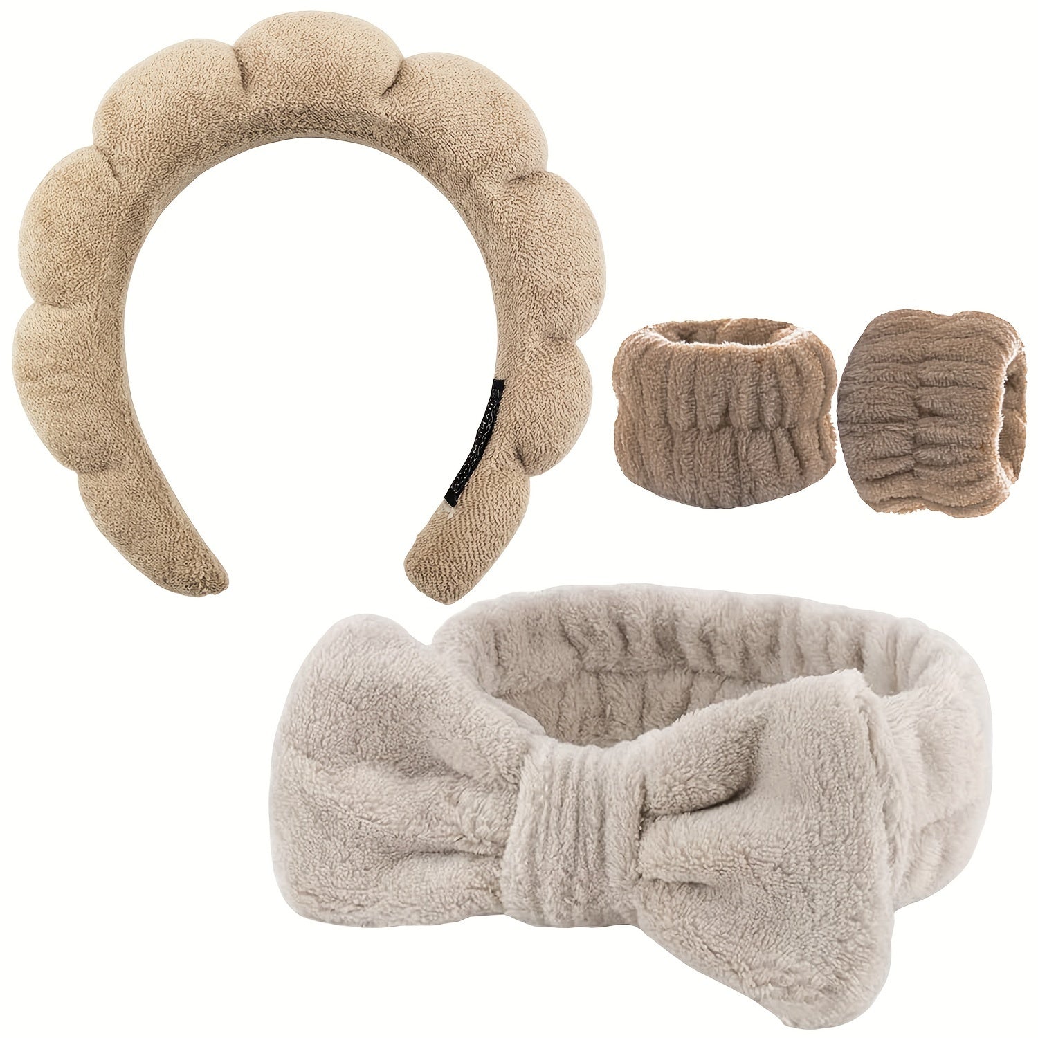 4-teiliges Damen-Stirnband-Set – Spa-Stirnband & Armband-Kit für Gesichtspflege, Make-up & Hautpflege